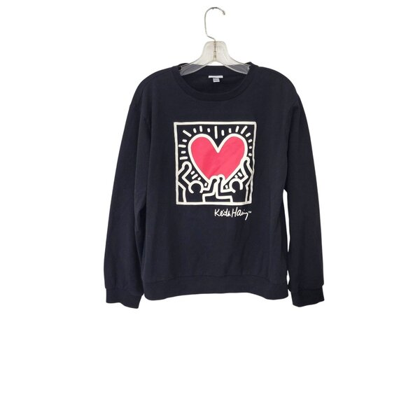 Keith Haring Black Long Sleeve Crewneck Sweatshirt With Red Heart Graphic L - Picture 4 of 6